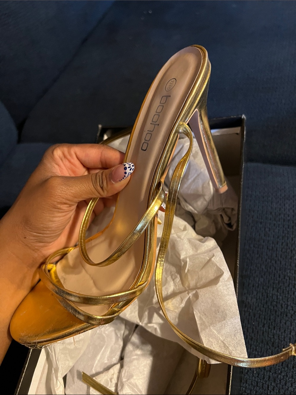boohoo Metallic Gold Strappy Stiletto Sandals